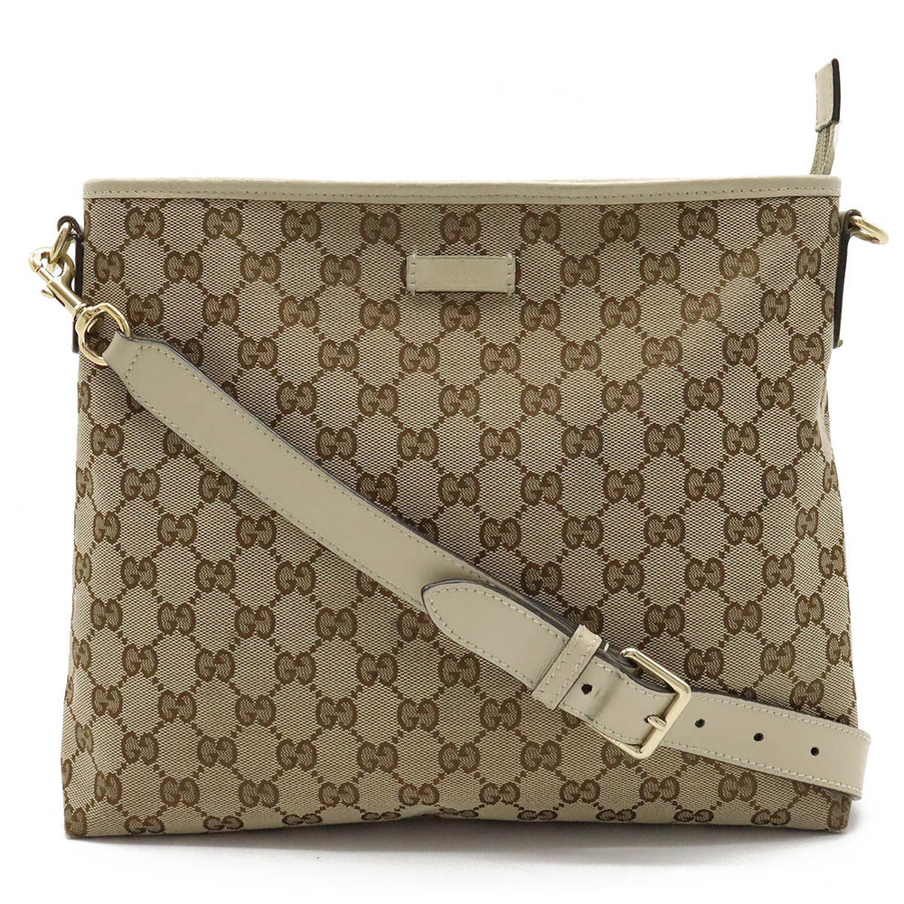 Gucci GG Canvas Crossbody Bag Leather Beige Brown Cream Brown